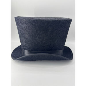 Roma Black Floral Lace Top Hat Steampunk Costume Accessory Adult 8” Tall